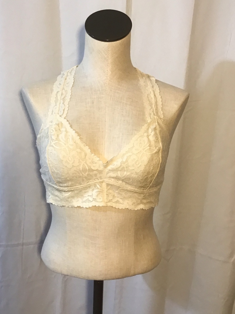 Free People Cream Lace Bralette with Floral Detail